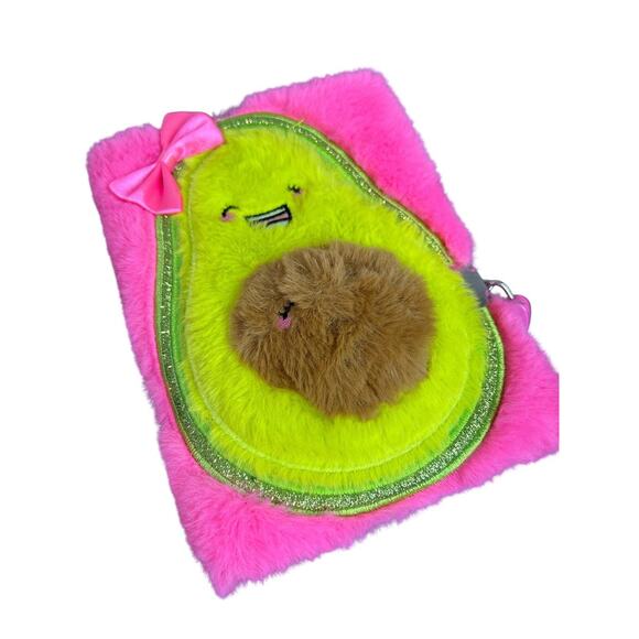 Claires New Plush Lined Journal Diary Locking Pink Avocado 8 x 6 Inch - Picture 6 of 6